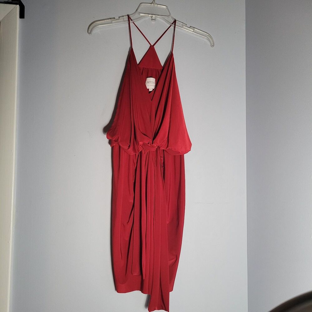 Misa Los Angeles Red Domino Draped Mini Dress Sleeveless Spaghetti Strap Size XS